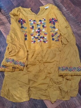 Zara Mustard Yellow Embroidered Boho Blouse